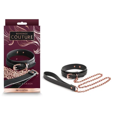 bondage couture collar leash black