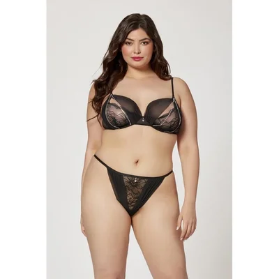 two piece mesh and rhinestone bra and panty set plus size