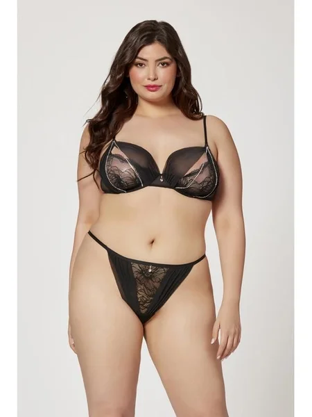 Two Piece Mesh and Rhinestone Bra And Panty Set (Plus Size) — image 5 of 6
