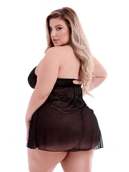 Baci - Eco Lace And Mesh Chemise Black (Plus Size) — image 2 of 3