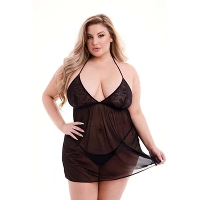 baci eco lace and mesh chemise black plus size