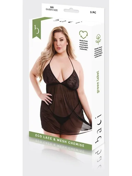 Baci - Eco Lace And Mesh Chemise Black (Plus Size) — image 3 of 3