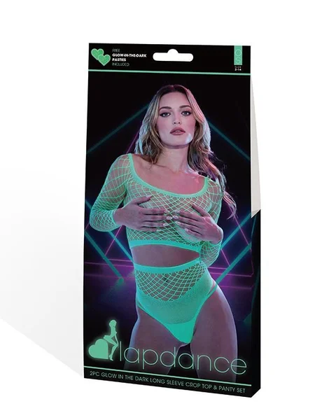 Lapdance - 2pc Glow In The Dark Long Sleeve Crop Top and Panty Set (Fits Most) — image 3 of 5
