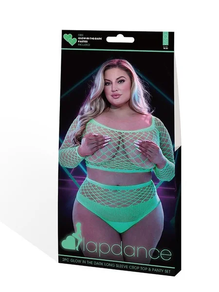 Lapdance - 2pc Glow In The Dark Long Sleeve Crop Top and Panty Set (Plus Size) — image 3 of 5