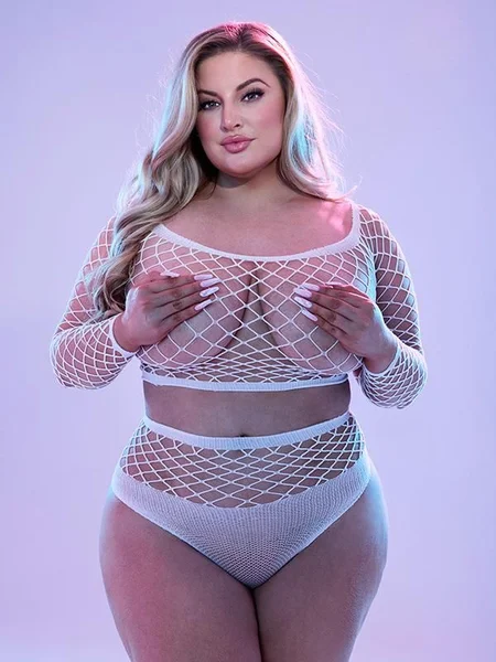 Lapdance - 2pc Glow In The Dark Long Sleeve Crop Top and Panty Set (Plus Size) — image 4 of 5