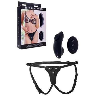 sportsheets hidden pocket strap on remote control vibrator set