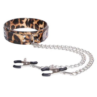 leopard frenzy collar with nipple clamps