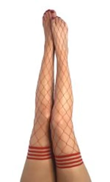 Kixies CLAUDIA Large Diamond Red Fishnet Thigh Highs - Red - Size D — image 2 of 3