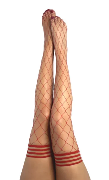 Kixies CLAUDIA Large Diamond Red Fishnet Thigh Highs - Red - Size C — image 3 of 3