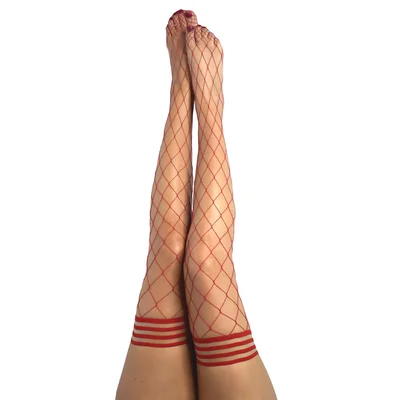 kixies claudia large diamond red fishnet thigh highs red size a