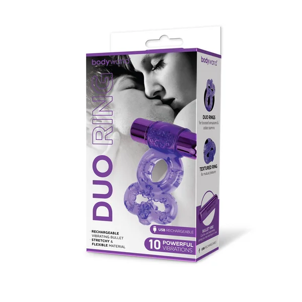 Bodywand Rechargeable Duo Ring - Purple USB Rechargable Vibrating Cock Ring — image 4 of 4