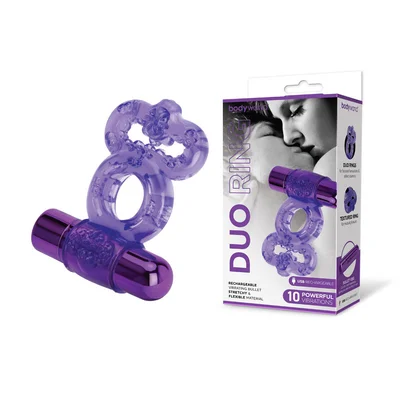 bodywand rechargeable duo ring purple usb rechargable vibrating cock ring