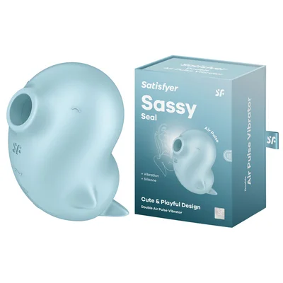 satisfyer sassy seal light blue usb rechargeable air pulse stimulator