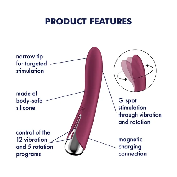 Satisfyer Spinning Vibe 1 - Red - Red 17.8 cm USB Rechargeable Rotating Vibrator — image 3 of 11