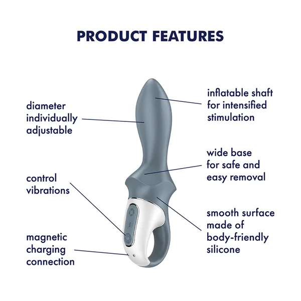 Satisfyer Air Pump Booty 1 - Grey USB Rechargeable Inflatable Anal Vibrator — image 3 of 11
