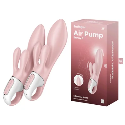 satisfyer air pump bunny 3 pink usb rechargeable inflatable rabbit vibrator