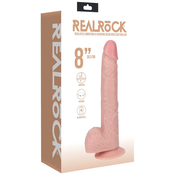 REALROCK 20cm Vibrating + Rotating Cock + Balls - Flesh - Flesh 20.3 cm (8'') USB Rechargeable Vibrating and Rotating Dong — image 7 of 16