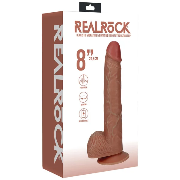 REALROCK 20cm Vibrating + Rotating Cock + Balls - Flesh - Flesh 20.3 cm (8'') USB Rechargeable Vibrating and Rotating Dong — image 14 of 16