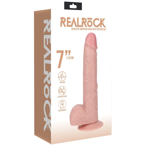 REALROCK 18cm Vibrating Cock + Balls - Flesh - Flesh 17.8 cm (7'') USB Rechargeable Vibrating Dong — image 7 of 7