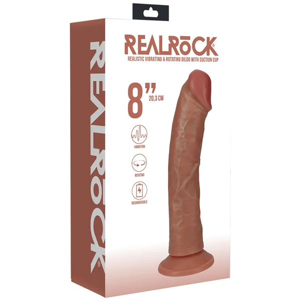 REALROCK 20cm Vibrating + Rotating Cock - Tan - Tan 20.3 cm (8'') USB Rechargeable Vibrating and Rotating Dong — image 7 of 9