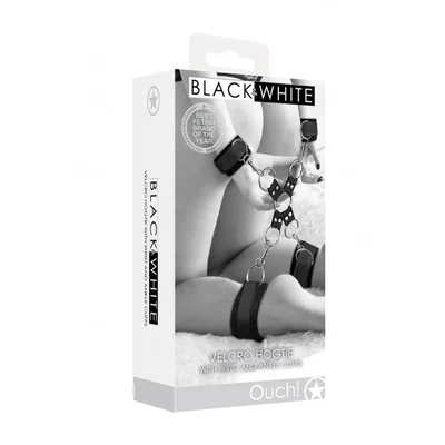 ouch black white velcro hogtie with wrist and ankle cuffs