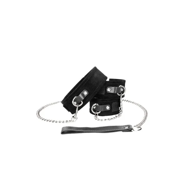 OUCH! BW Velcro Collar With Leash And Hand Cuffs - Black Restraints — image 5 of 9