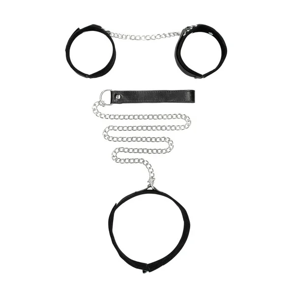 OUCH! BW Velcro Collar With Leash And Hand Cuffs - Black Restraints — image 4 of 9
