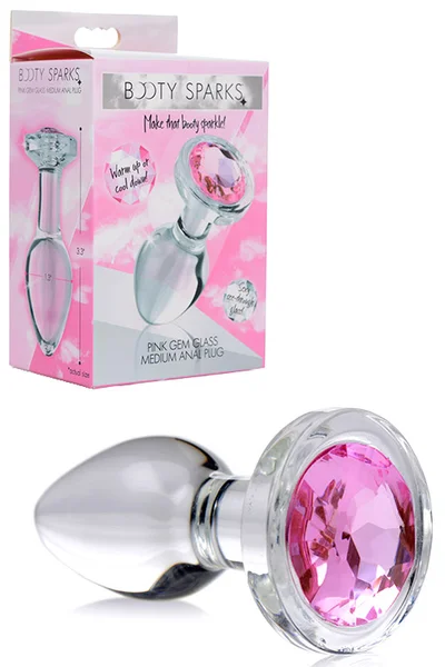 Booty Sparks 3.3" Glass Butt Plug with Pink Gem Base | Medium — image 6 of 10