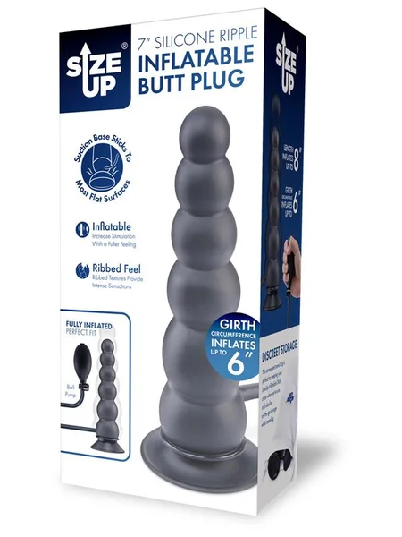 Size Up 7 Inch Ripple Inflatable Butt Plug - Black 20.3 cm Inflatable Butt Plug — image 8 of 8