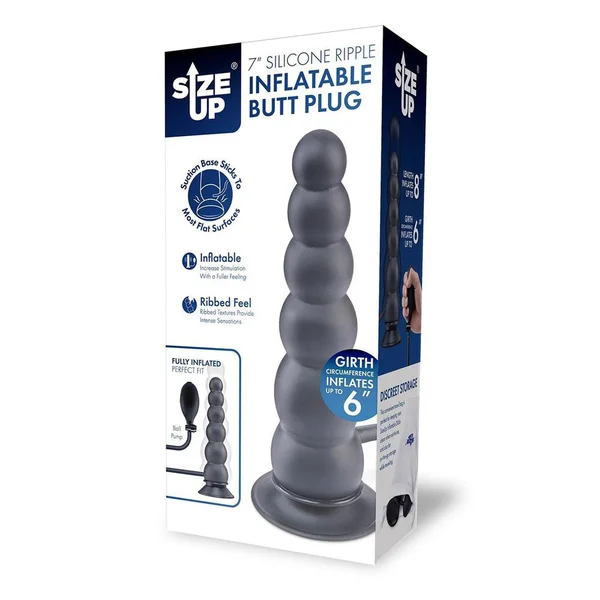 Size Up 7 Inch Ripple Inflatable Butt Plug - Black 20.3 cm Inflatable Butt Plug — image 5 of 8