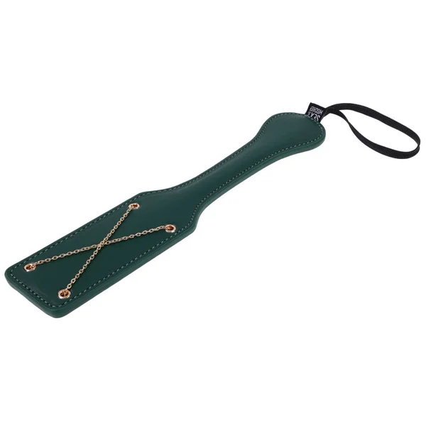 Sex & Mischief Indica Chain Impressions Paddle - Green/Gold Spanking Paddle — image 4 of 10