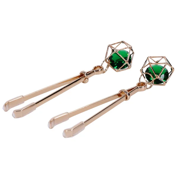 Sex & Mischief Indica Crystal Nipple Clips - Gold Nipple Clips with Emerald Gems — image 5 of 12