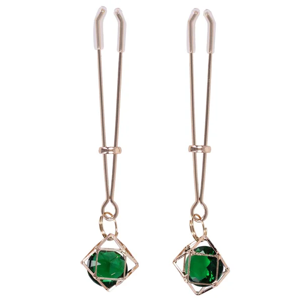 Sex & Mischief Indica Crystal Nipple Clips - Gold Nipple Clips with Emerald Gems — image 3 of 12