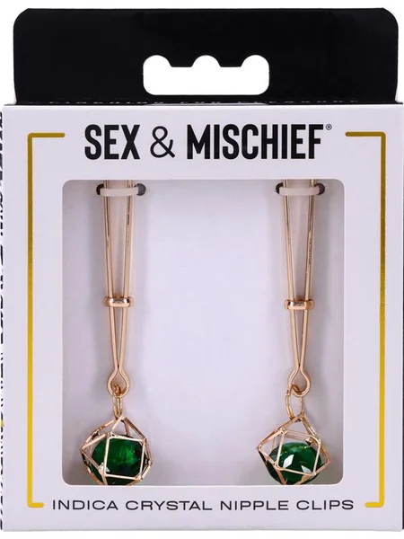 Sex & Mischief Indica Crystal Nipple Clips - Gold Nipple Clips with Emerald Gems — image 10 of 12