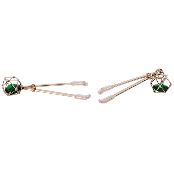 Sex & Mischief Indica Crystal Nipple Clips - Gold Nipple Clips with Emerald Gems — image 7 of 12