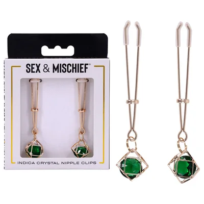 sex mischief indica crystal nipple clips gold nipple clips with emerald gems