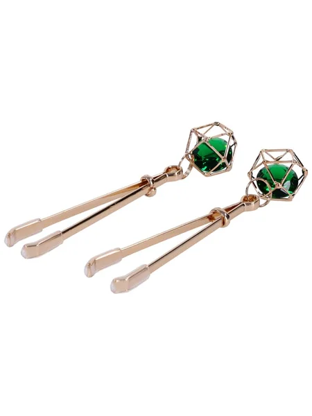 Sex & Mischief Indica Crystal Nipple Clips - Gold Nipple Clips with Emerald Gems — image 11 of 12