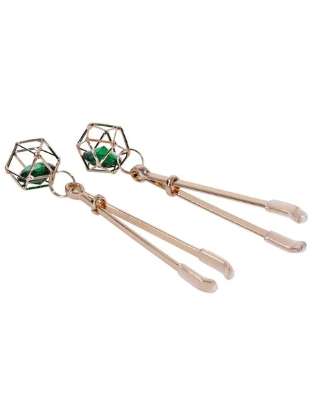 Sex & Mischief Indica Crystal Nipple Clips - Gold Nipple Clips with Emerald Gems — image 12 of 12