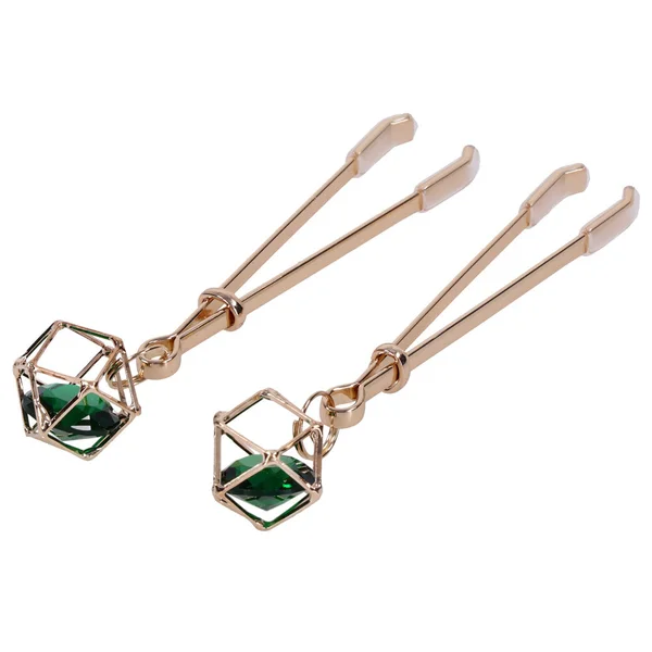 Sex & Mischief Indica Crystal Nipple Clips - Gold Nipple Clips with Emerald Gems — image 6 of 12