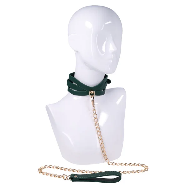 Sex & Mischief Indica Cutout Collar and Leash - Green/Gold Restraint — image 2 of 12