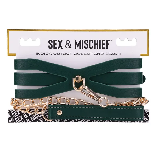 Sex & Mischief Indica Cutout Collar and Leash - Green/Gold Restraint — image 9 of 12