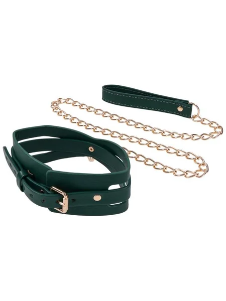 Sex & Mischief Indica Cutout Collar and Leash - Green/Gold Restraint — image 10 of 12