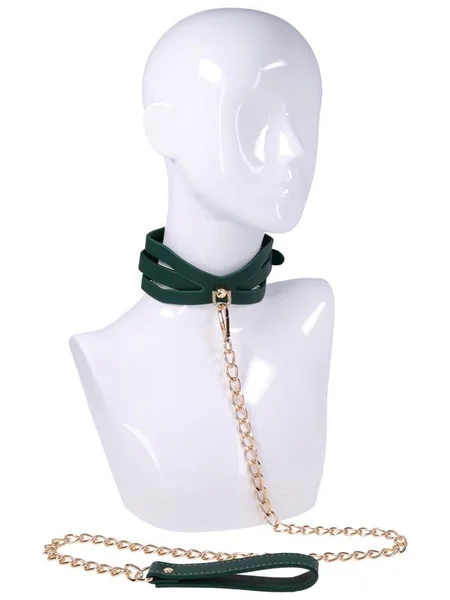 Sex & Mischief Indica Cutout Collar and Leash - Green/Gold Restraint — image 12 of 12