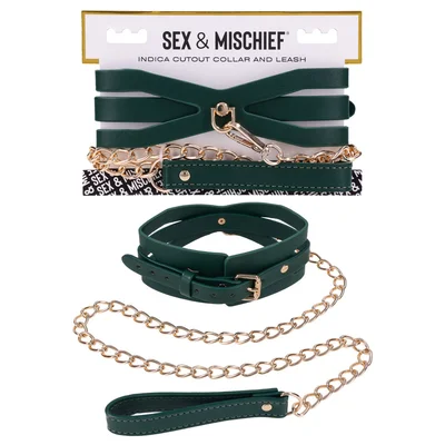 sex mischief indica cutout collar and leash greengold restraint