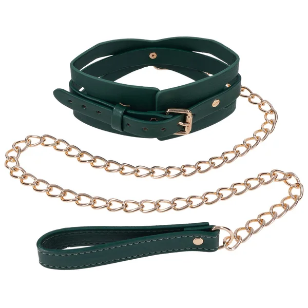 Sex & Mischief Indica Cutout Collar and Leash - Green/Gold Restraint — image 4 of 12