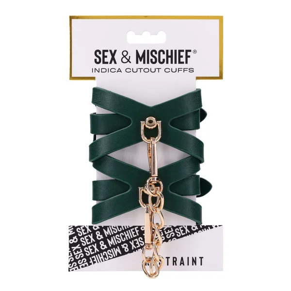 Sex & Mischief Indica Cutout Cuffs - Green/Gold Restraints — image 9 of 12