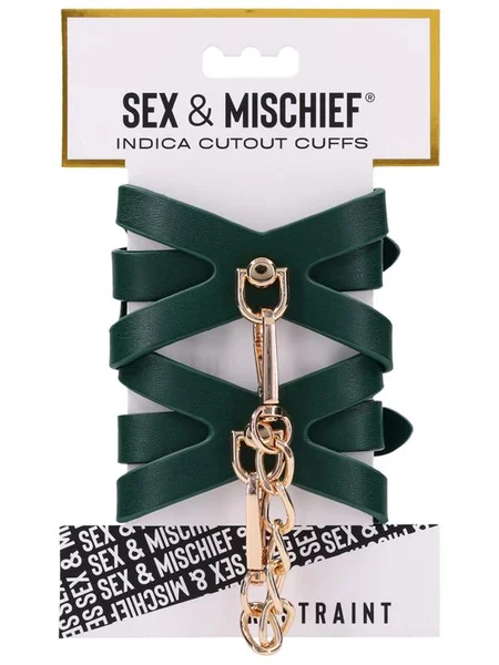 Sex & Mischief Indica Cutout Cuffs - Green/Gold Restraints — image 10 of 12