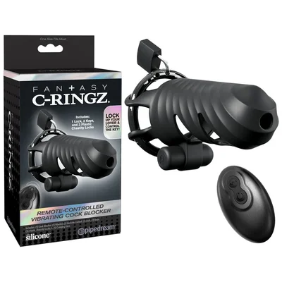 fantasy c ringz remote controlled vibrating cock blocker black vibrating cock cage