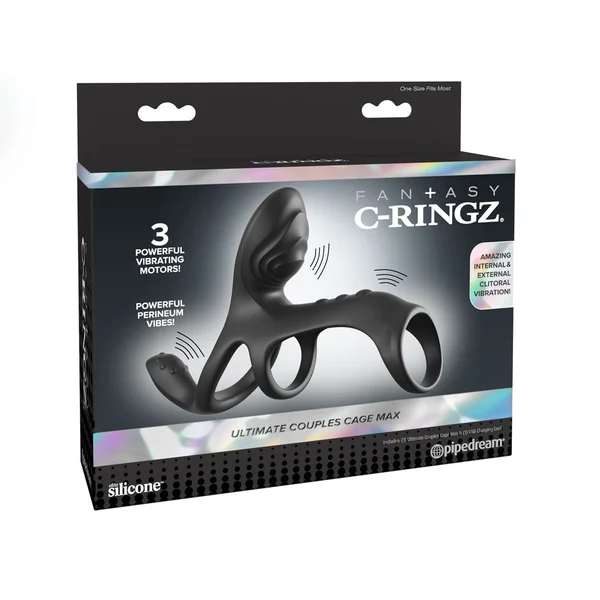 Fantasy C-Ringz Ultimate Couples Cage Max - Black USB Rechargeable Vibrating Cock Ring Cage — image 7 of 10