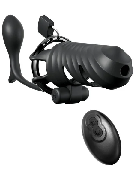 Fantasy C-Ringz Remote-Controlled Vibrating Cock Blocker with Ass-Gasm Plug - Black Vibrating Cock Cage with Anal Plug — image 8 of 8